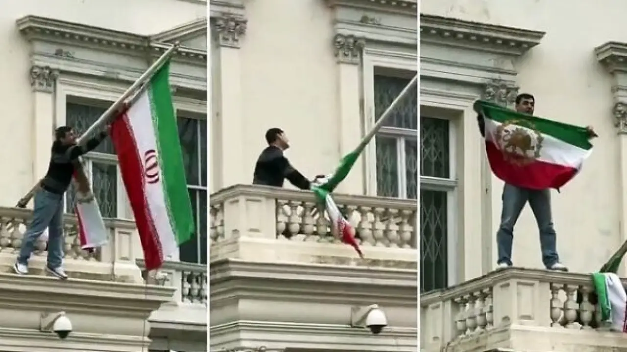 قلب لندن.. اعتقال مفاجئ لمحتج رفع علماً مثيراً للجدل فوق سفارة إيران