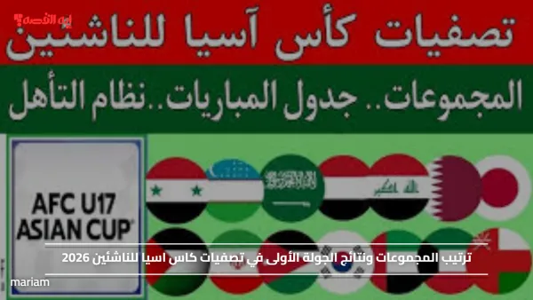 ترتيب المجموعات ونتائج الجولة الأولى في تصفيات كاس اسيا للناشئين 2026