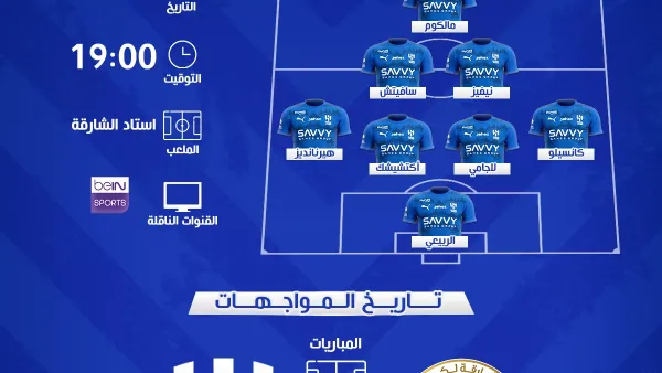 تعرف على موعد مباراة الهلال مع الشارقة الإماراتي والتشكيل المتوقع والقنوات الناقلة لها