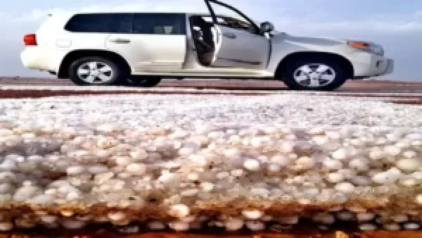 البرد الكثيف يحوّل أجواء حائل إلى بيضاء ويجبر المتنزهين على الانسحاب