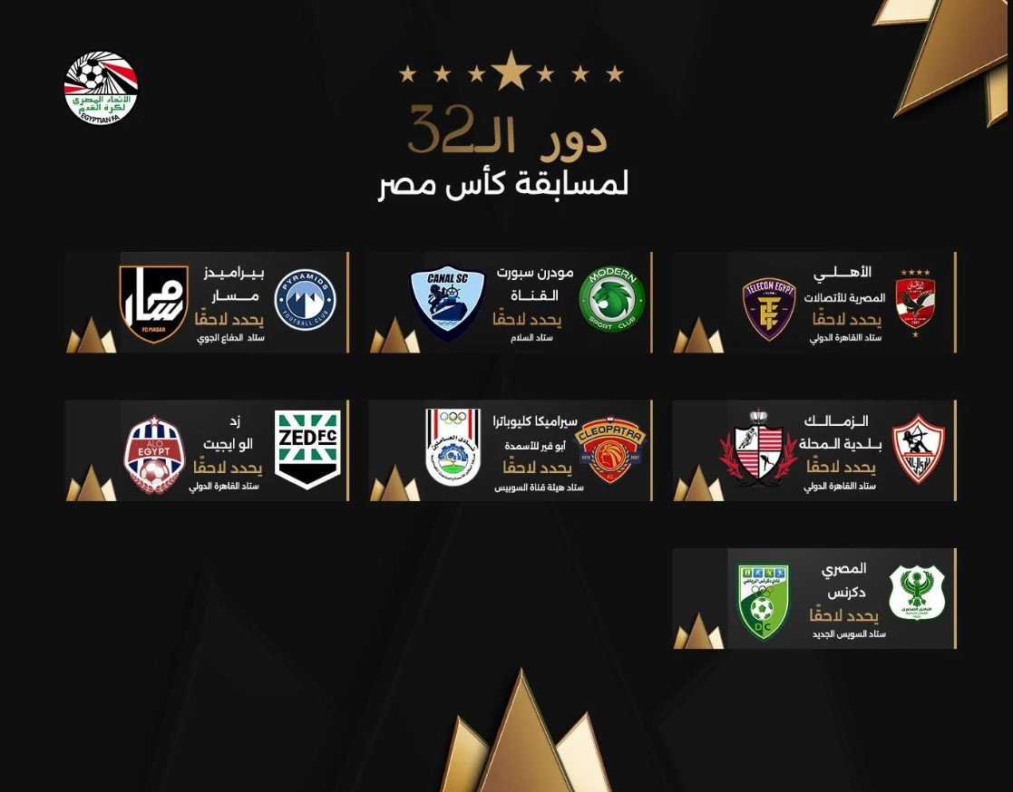 “بالتاريخ والتوقيت”.. كشف مواعيد مباريات كاس مصر الدور الـ32 من البطولة الموسم 2025/2026