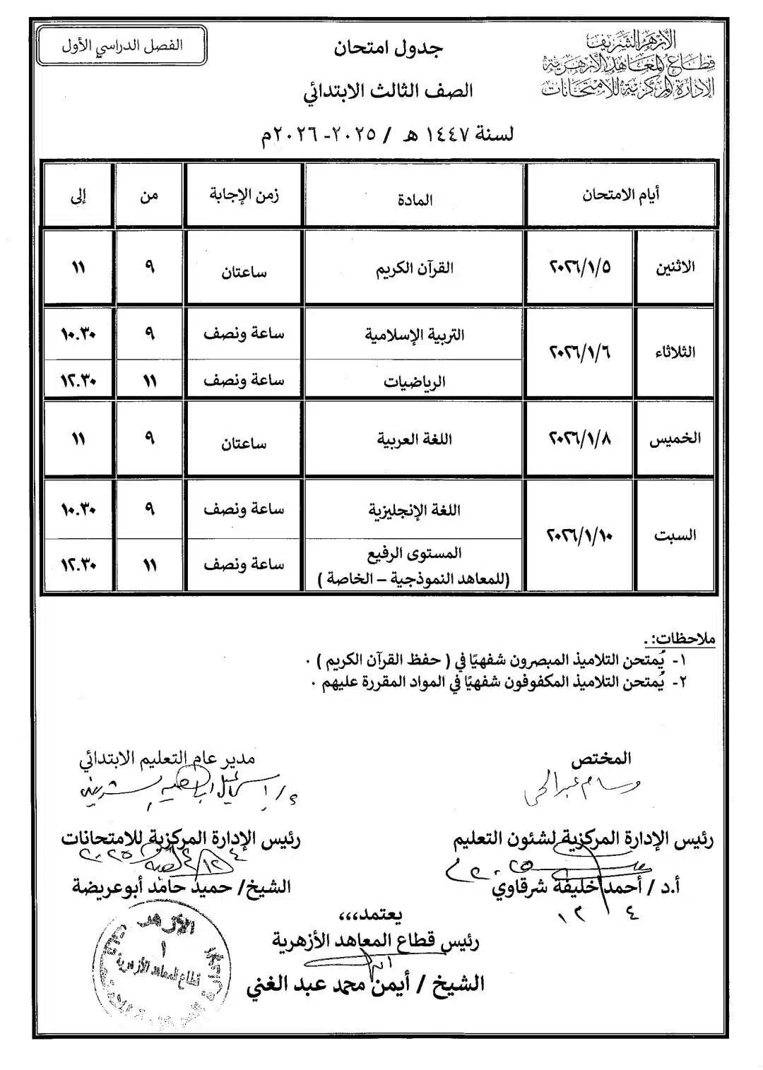 تأجيل مفاجئ.. موعد امتحانات صفوف النقل الإعدادية والثانوية الأزهرية 2026 وجدولها الجديد 5 تأجيل مفاجئ.. موعد امتحانات صفوف النقل الإعدادية والثانوية الأزهرية 2026 وجدولها الجديد
