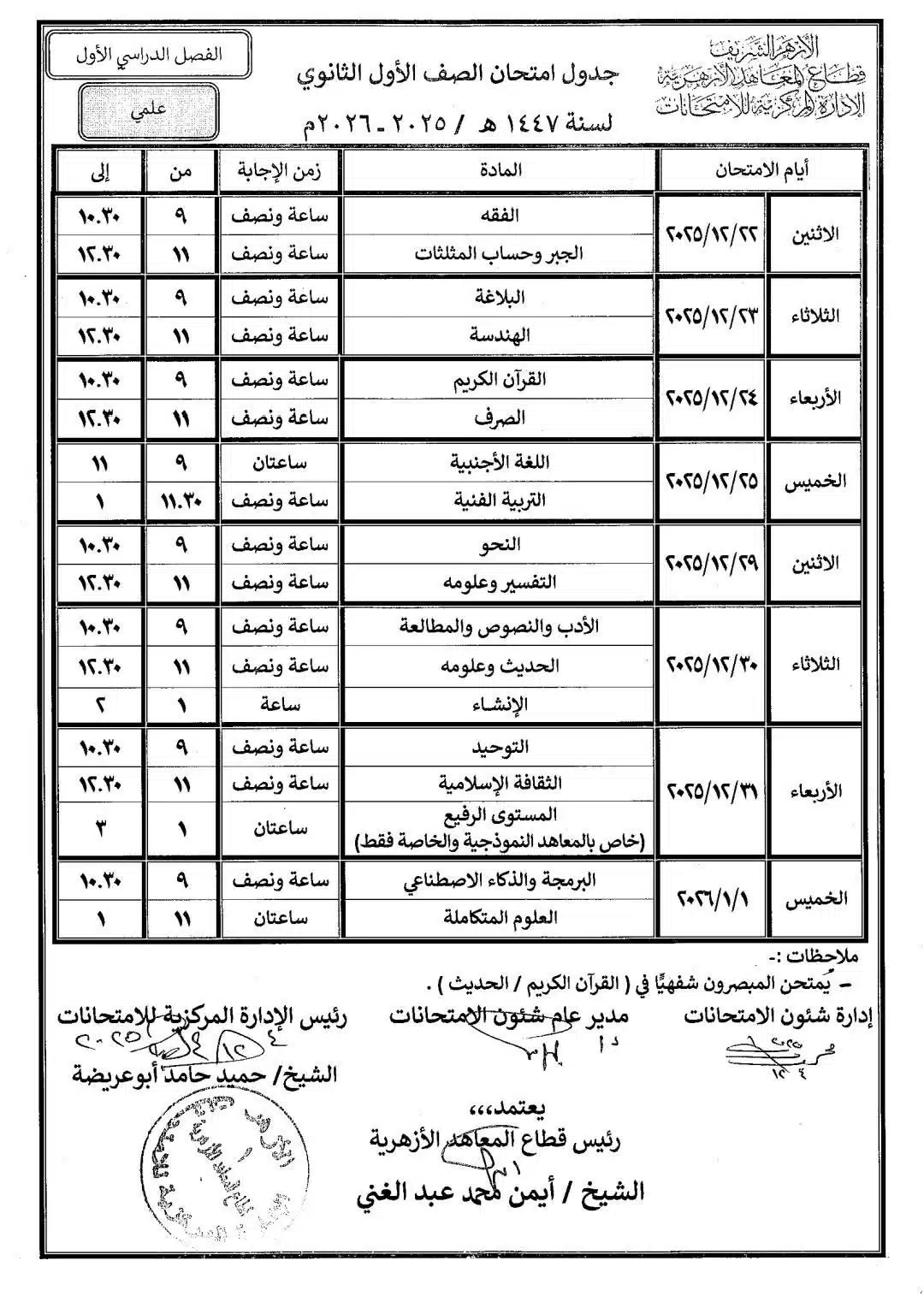 تأجيل مفاجئ.. موعد امتحانات صفوف النقل الإعدادية والثانوية الأزهرية 2026 وجدولها الجديد 6 تأجيل مفاجئ.. موعد امتحانات صفوف النقل الإعدادية والثانوية الأزهرية 2026 وجدولها الجديد