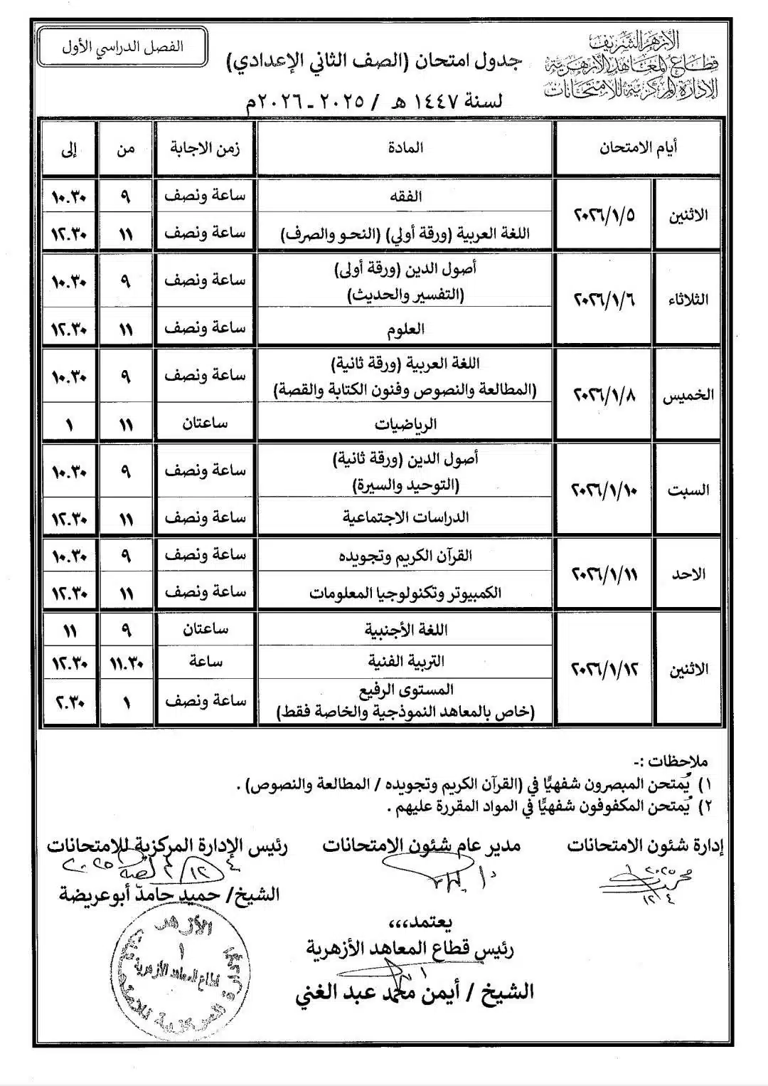 تأجيل مفاجئ.. موعد امتحانات صفوف النقل الإعدادية والثانوية الأزهرية 2026 وجدولها الجديد 8 تأجيل مفاجئ.. موعد امتحانات صفوف النقل الإعدادية والثانوية الأزهرية 2026 وجدولها الجديد
